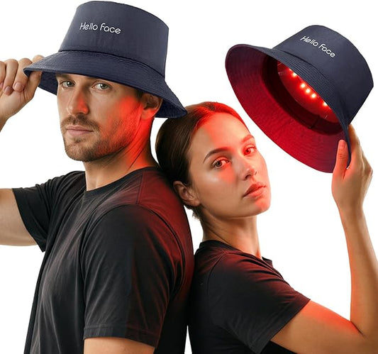 Hello Face Red Light Therapy Hair Growth Cap, 336 Chips 660nm & 850nm Near Infrared, Discreet Fisherman Hat Design Fits Up to 62cm, Professional Red Light Therapy for Full Scalp Coverage