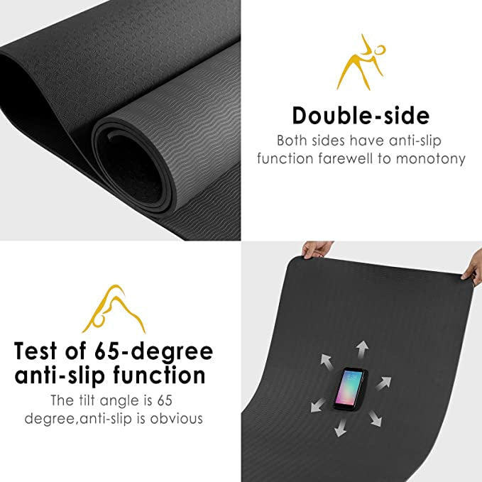 优质6毫米TPE瑜伽垫，男女通用 - 高密度、弹性好、防滑、吸汗