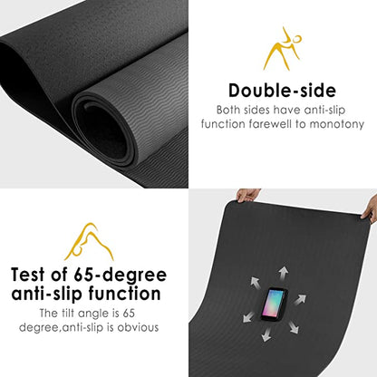 优质6毫米TPE瑜伽垫，男女通用 - 高密度、弹性好、防滑、吸汗