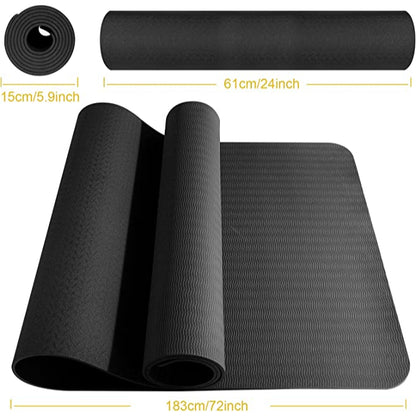 优质6毫米TPE瑜伽垫，男女通用 - 高密度、弹性好、防滑、吸汗