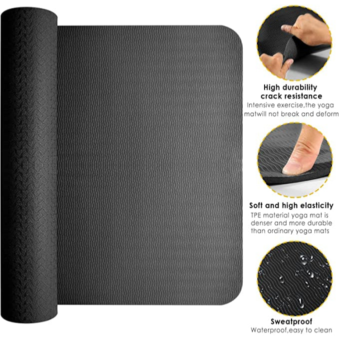 优质6毫米TPE瑜伽垫，男女通用 - 高密度、弹性好、防滑、吸汗