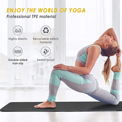 优质6毫米TPE瑜伽垫，男女通用 - 高密度、弹性好、防滑、吸汗