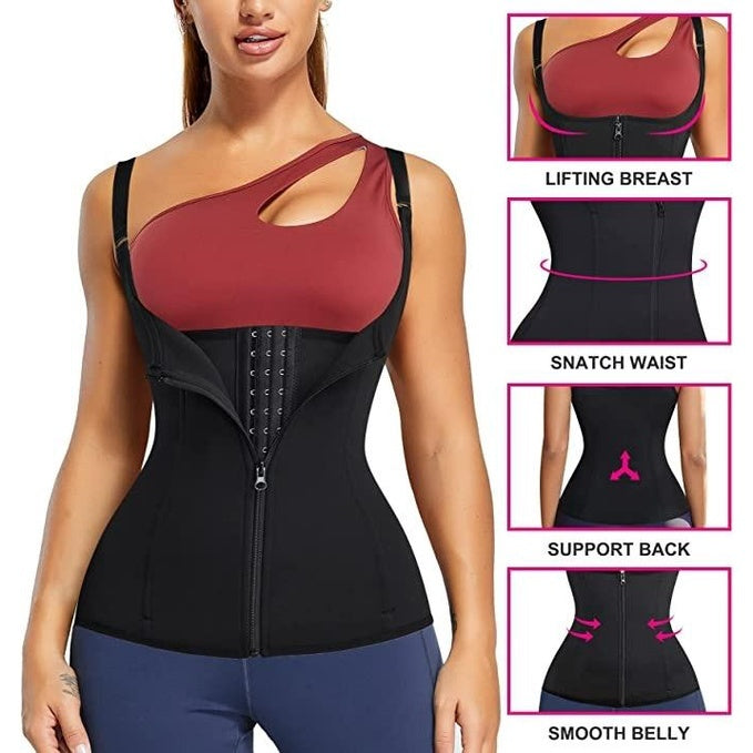 Drotas Women Waist Trainer Vest Slim Corset Neoprene Sauna Tank Top Zipper Weight Loss Body Shaper Shirt