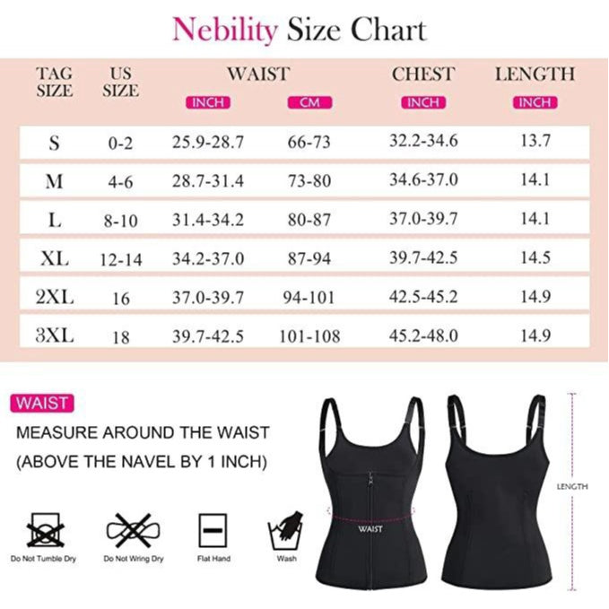 Drotas Women Waist Trainer Vest Slim Corset Neoprene Sauna Tank Top Zipper Weight Loss Body Shaper Shirt