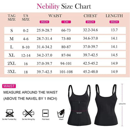Drotas Women Waist Trainer Vest Slim Corset Neoprene Sauna Tank Top Zipper Weight Loss Body Shaper Shirt