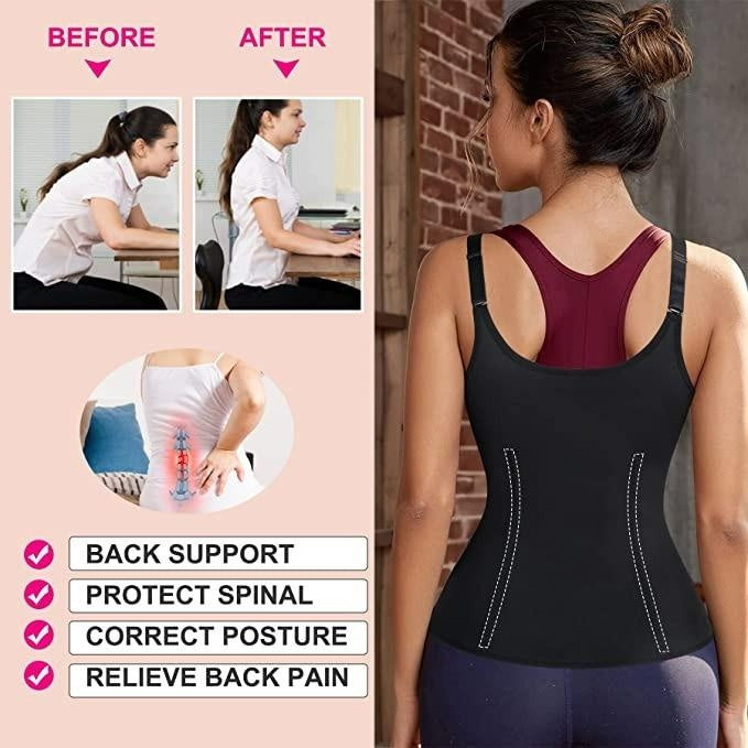 Drotas Women Waist Trainer Vest Slim Corset Neoprene Sauna Tank Top Zipper Weight Loss Body Shaper Shirt