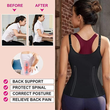 Drotas Women Waist Trainer Vest Slim Corset Neoprene Sauna Tank Top Zipper Weight Loss Body Shaper Shirt