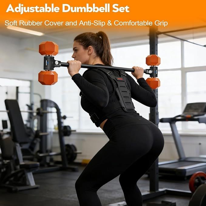 Dumbbell Converter Transform Dumbbells to Barbell Bar Adjustable & Up to 176 lb  Anti-Slip Grip & Secure Fit