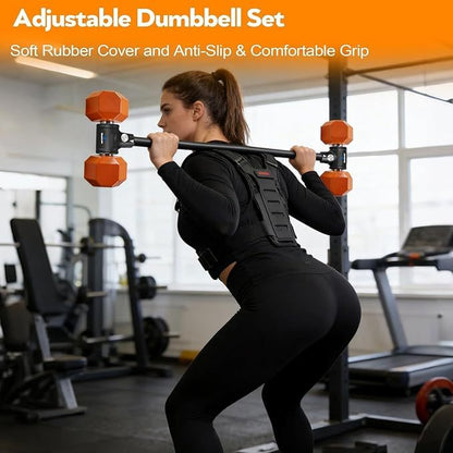 Dumbbell Converter Transform Dumbbells to Barbell Bar Adjustable & Up to 176 lb  Anti-Slip Grip & Secure Fit