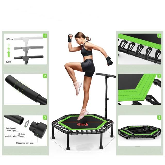 Trampoline with Adjustable Handle Bar for adult Fitness Bungee Rebounder Exercise Jumping Cardio Trainer Workout / Gym Home Strength Training Mini trampoline